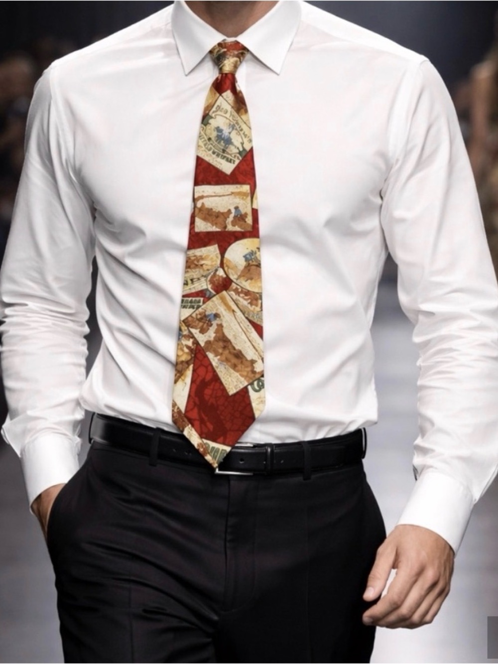 Country Theme Polifroni Brown Red Black White Western Cowboy Party NeckTie